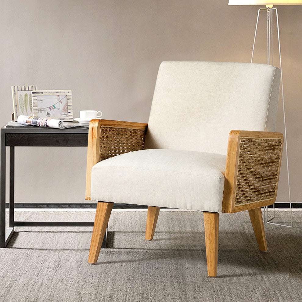 Delphine Cane Accent Chair, Rattan Armchair, Linen