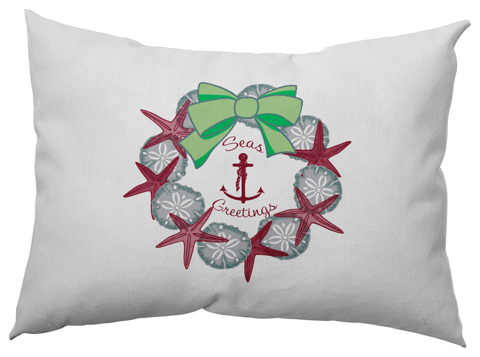 Seas and Greetings Wreath Accent Pillow, Maroon, 14"x20"