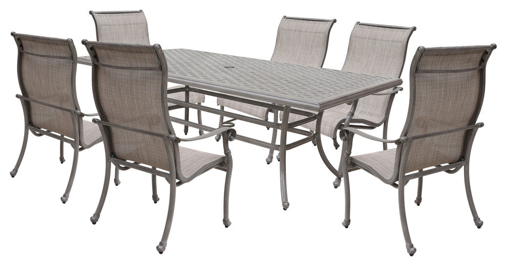 7-Piece Rectangle Dining Set With 6 Sling Chairs, Heritage Grey