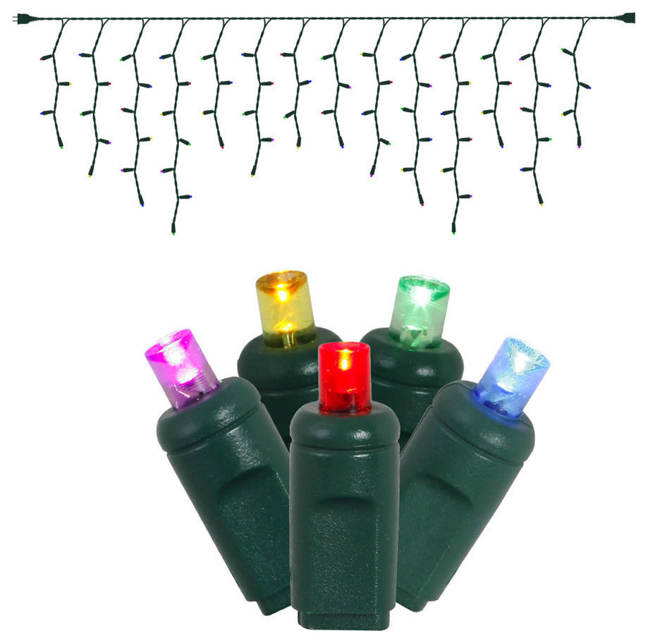 Vickerman 70-Light LED Green Wire Wide Angle Icicle End Connecting, 9', Multi