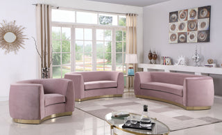 Julian Velvet Upholstered Sofa, Pink, Gold Base