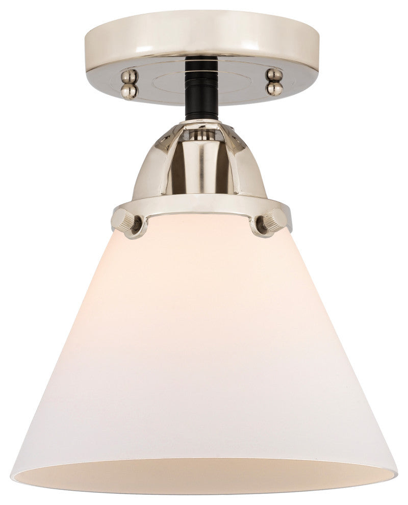 Large Cone Semi-Flush Mount, Black Polished Nickel, Matte White, Matte White