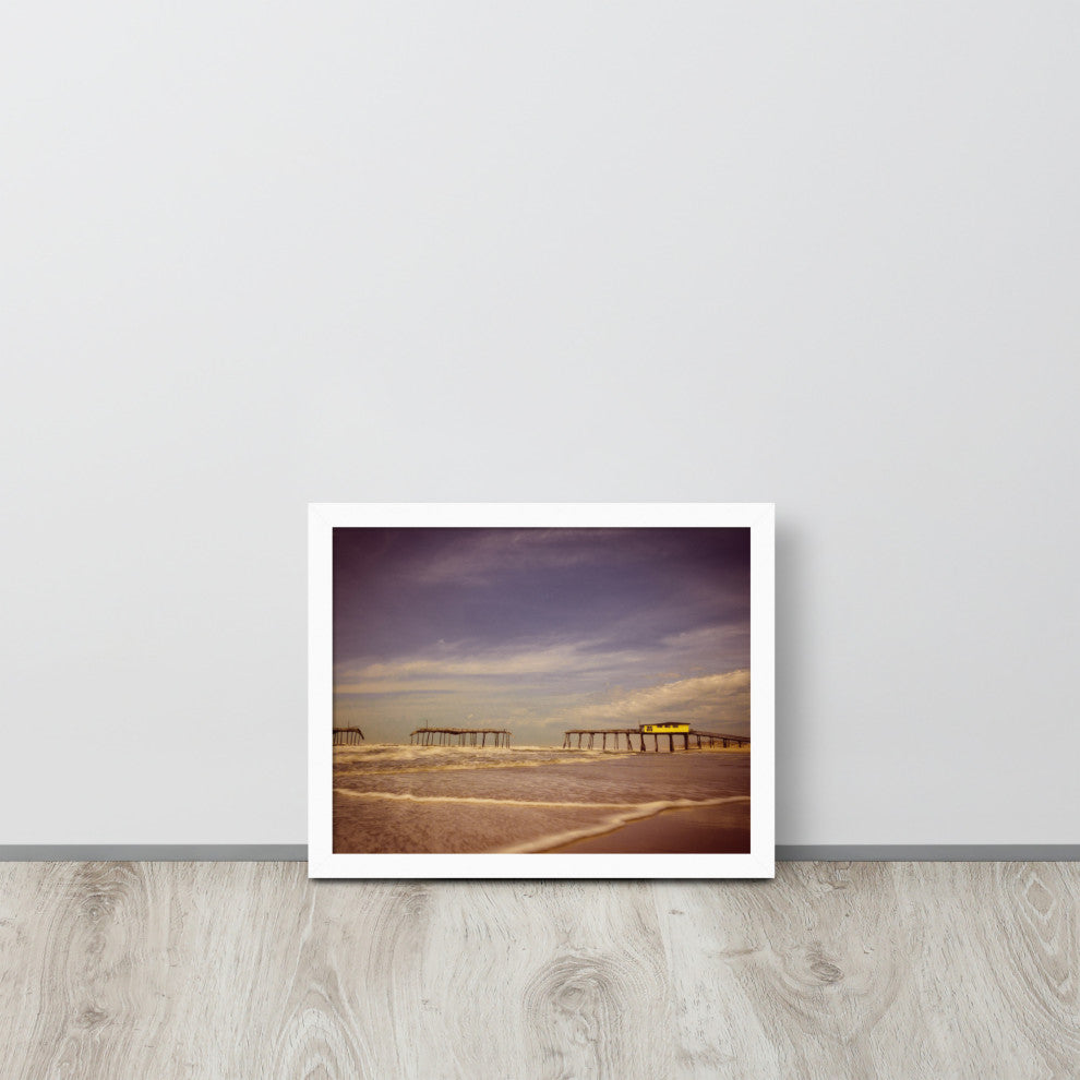 Aged View of Frisco Pier Coastal Framed Photo Paper Print, White, 11" X 14"
