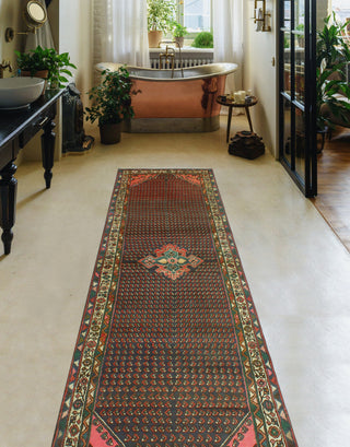 Fine Vintage Distressed Bousseh Navy/Ivory Runner, 3'4 x 12'2