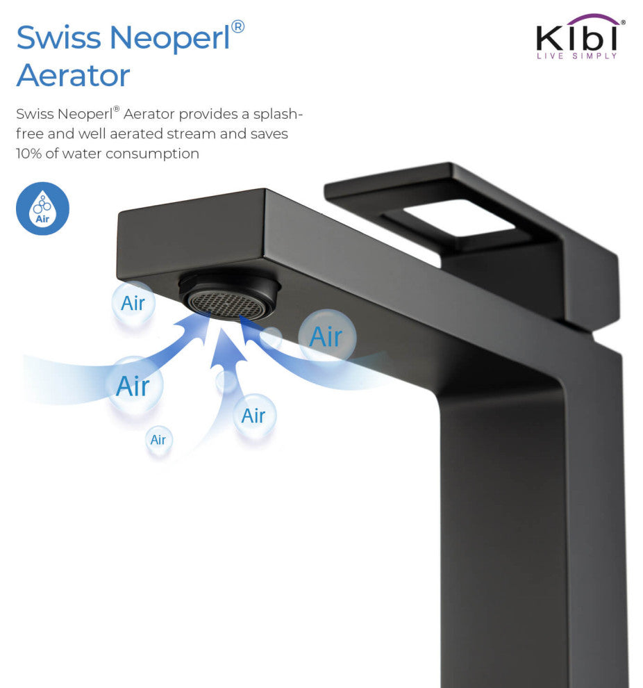 Cubic Single Handle Vessel Sink Faucet KBF1003, Matte Black, W/ Drain