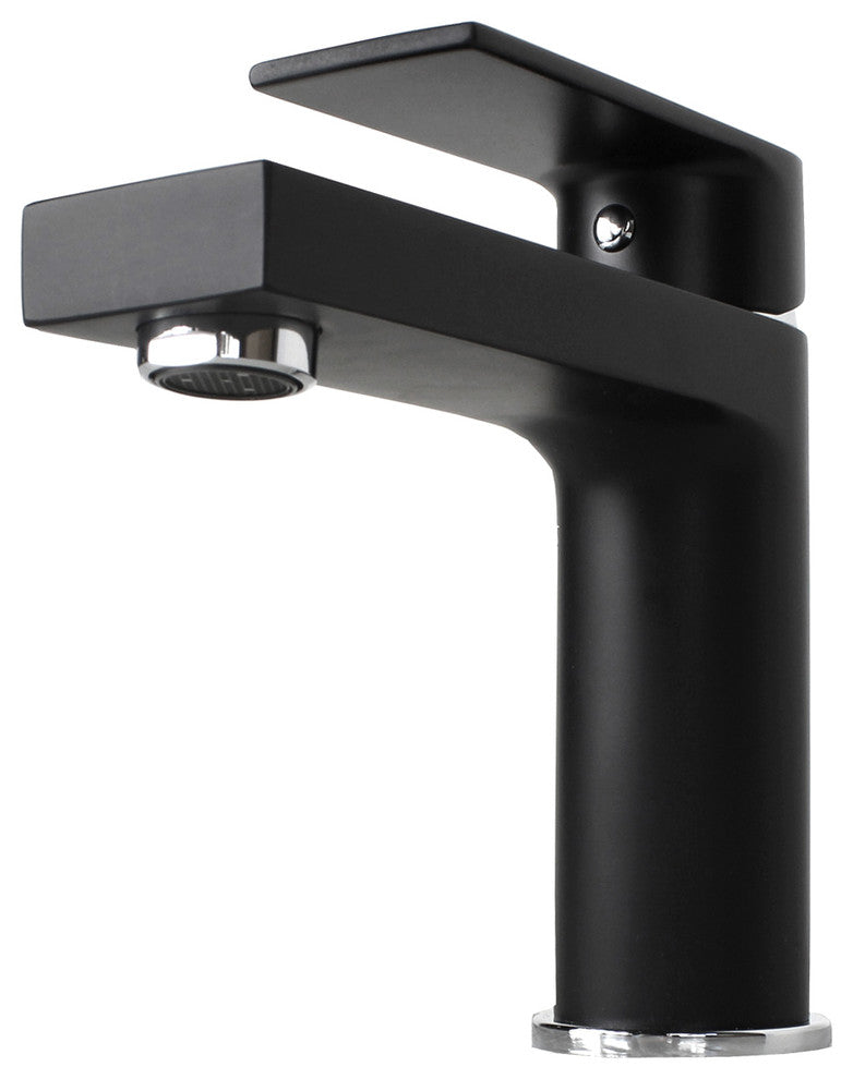 Anna Style Solid Brass Single Hole Lever Bathroom Vanity Faucet, Matte Black