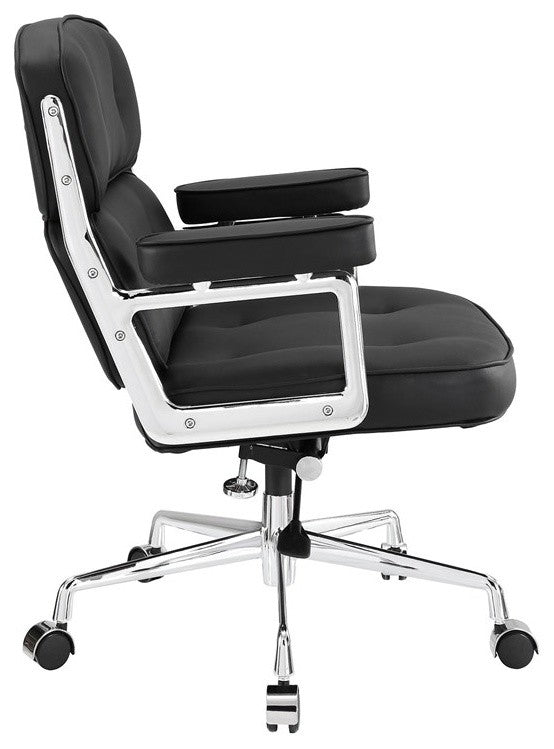 Modern Lobby Executive Office Chair Genuine Leather, Black