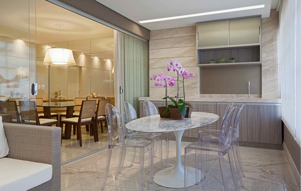 Designer Stackable Side Chair Dining Room Chairs With Solid Back Set of 4, Clear