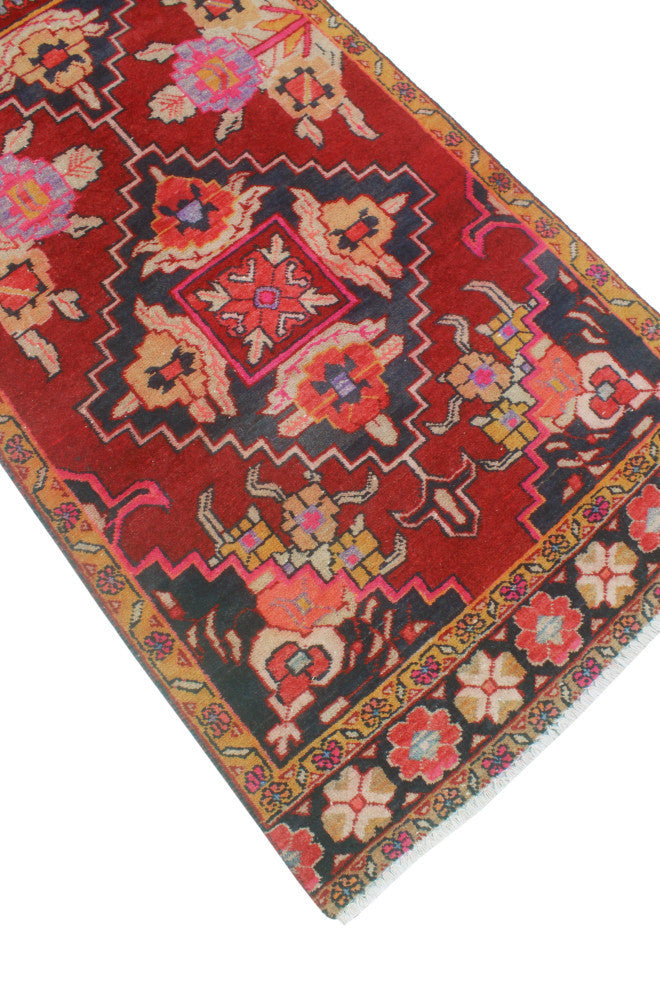 Fine Vintage Distressed Ameer Red/Charcoal Runner, 2'11x11'10