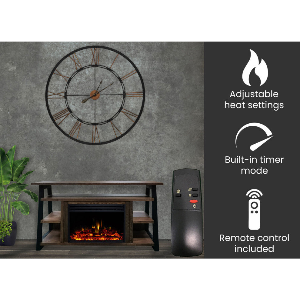 32" Industrial Chic Electric Fireplace Heater With Deep Log Display, Walnut