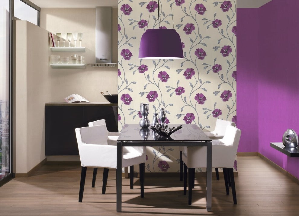 Pandora, Textile Flower Frond Graphic Striped Wallpaper Roll Wall Decor