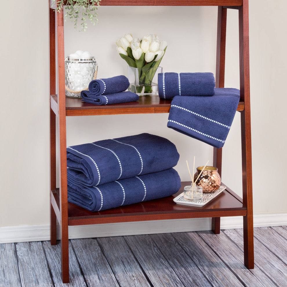Lavish Home Quick Dry 100% Cotton Zero Twist 6 Piece Towel Set, Navy