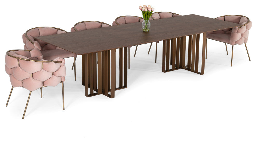 Modrest Livia Modern Walnut and Brass Stainless Steel Dining Table