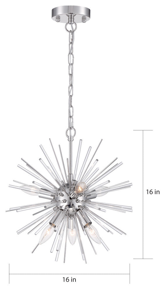 Cirrus - 6 Light Chandelier - with Glass Rods - Polished Nickel Finish