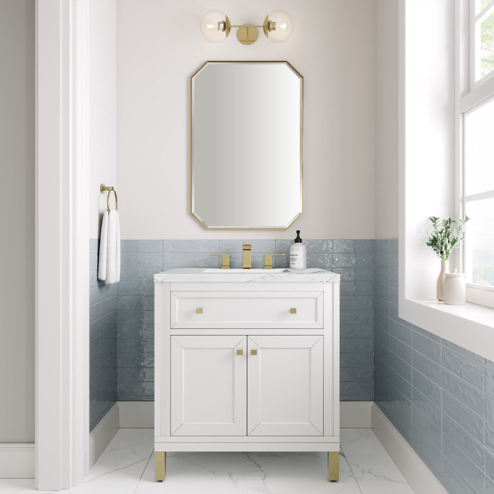 Chicago 30" Single Vanity, Glossy White,  Ethereal Noctis Top