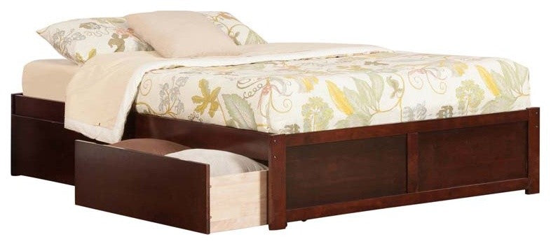Concord Flat Panel Footboard With 2 Urban Bed Drawers, Antique Walnut, Queen