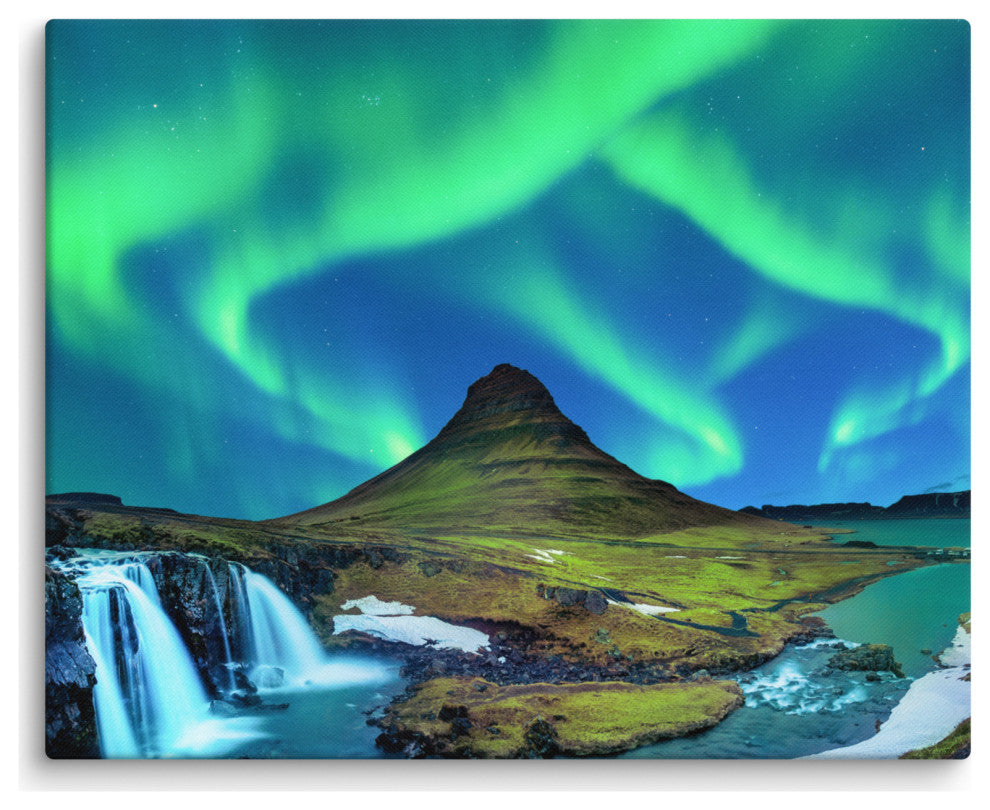 Winter Mountain Northern Lights Landscape Photo Canvas Wall Art Prints, 16" X 20"