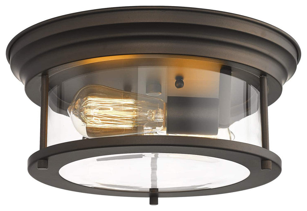 2 Light Ceiling Light Fixture, Indoor, Glass Ceiling Lamp With Bronze Finish