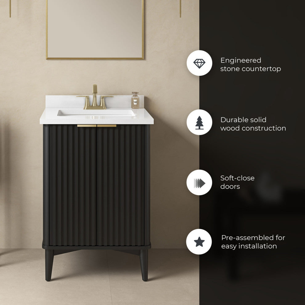 OVE Decors Gabi Single Sink Bathroom Vanity, Onyx Black, 24", Single Sink