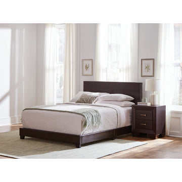Leatherette Upholstered Bed, Queen Size, Brown