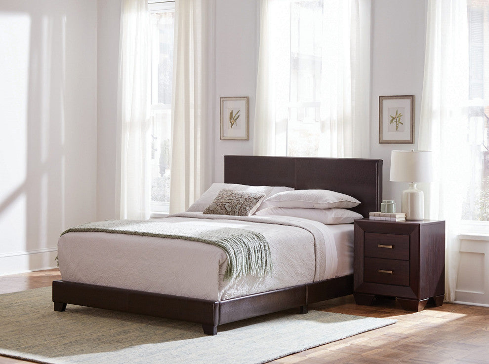 Leatherette Upholstered Bed, Queen Size, Brown