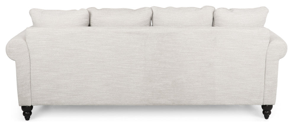 Bonny Fabric Pillowback 3-Seater Sofa With Nailhead Trim, Beige/Dark Brown
