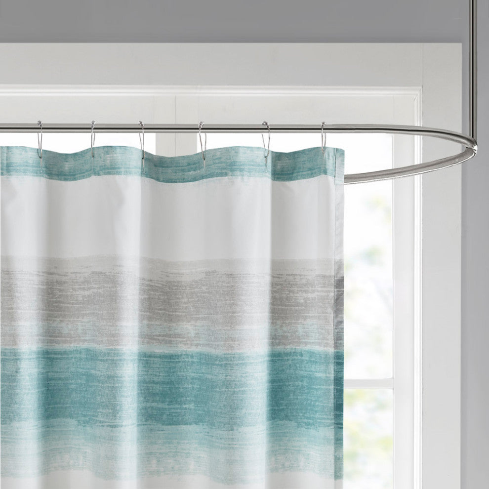 Madison Park Essentials Saben Casual Water Color Stripe Print Shower Curtain