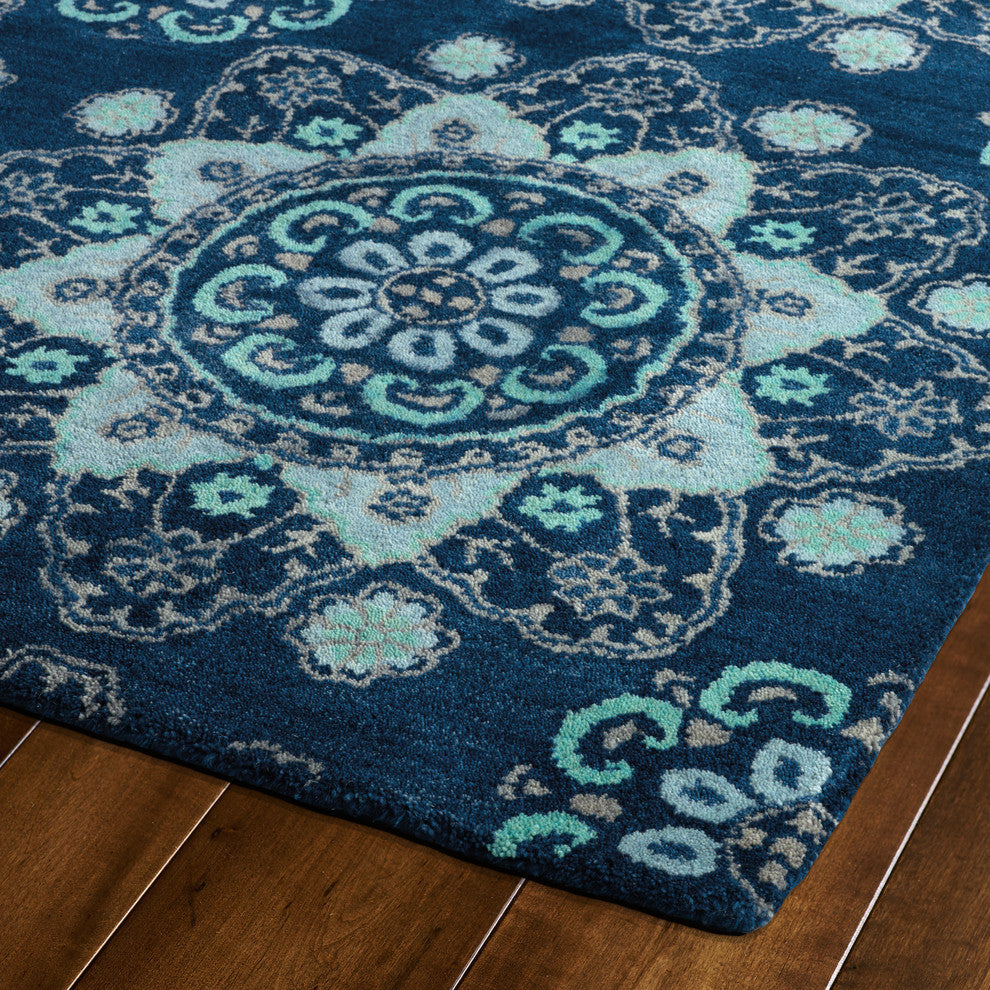 Kaleen Hand-Tufted Global Inspiration Wool Rug, Navy, 3'6"x5'6"