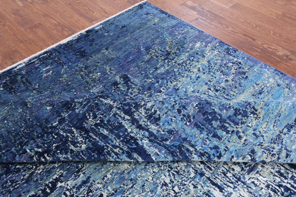 8' 2" X 9' 10" Abstract Wool and Silk Hand Knotted Rug Q4428