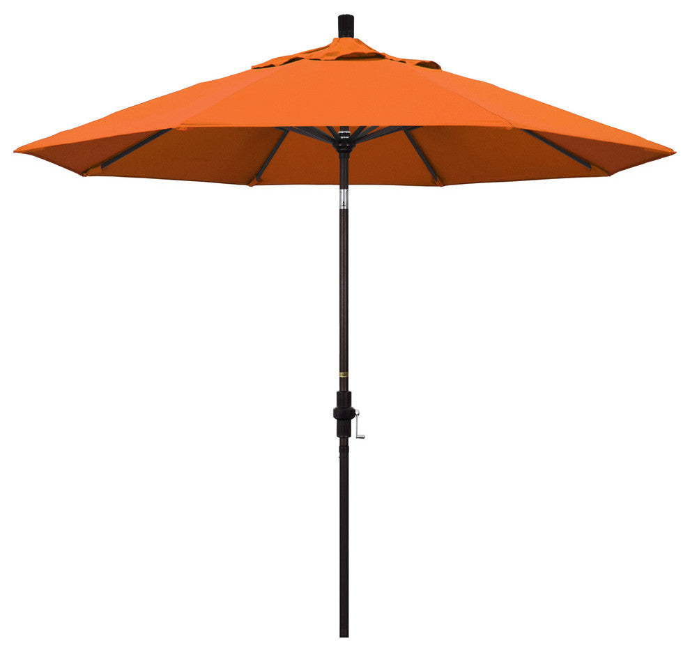 9' Bronze Collar Tilt Crank Lift Aluminum Umbrella, Sunbrella, Tuscan