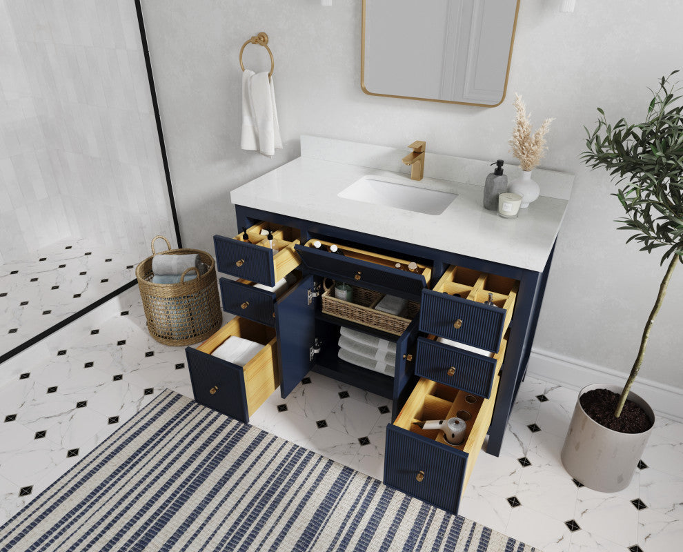 Sonoma 48 Single Sink Reeded Bath Vanity in Hale Navy Blue 2" Carrara Marble
