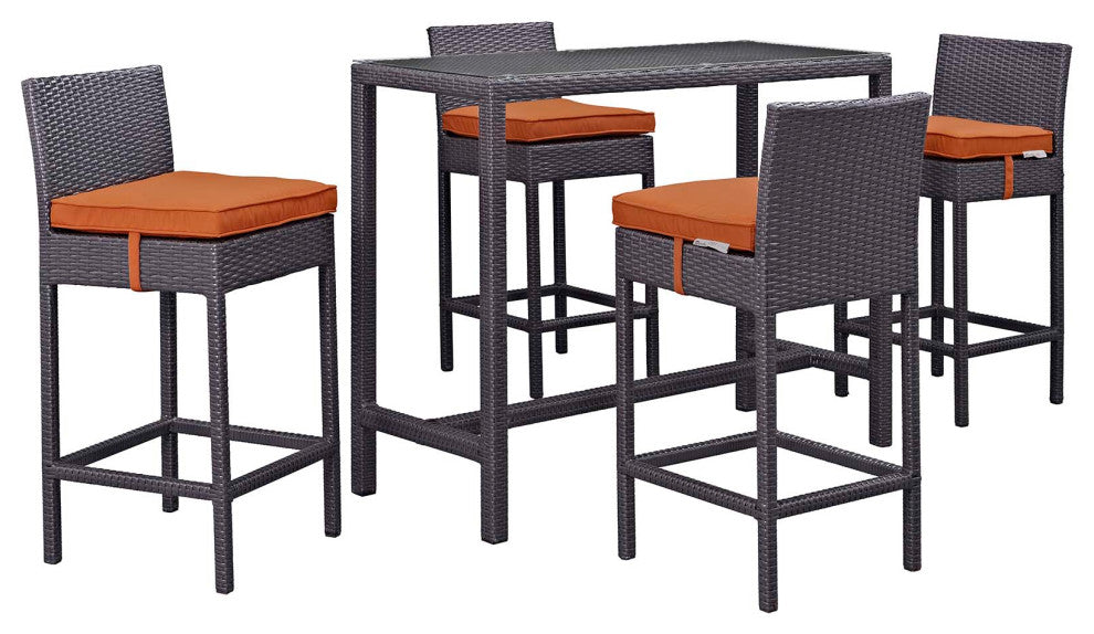 Modway Convene 5 Piece Outdoor Patio Pub Set, Espresso Orange