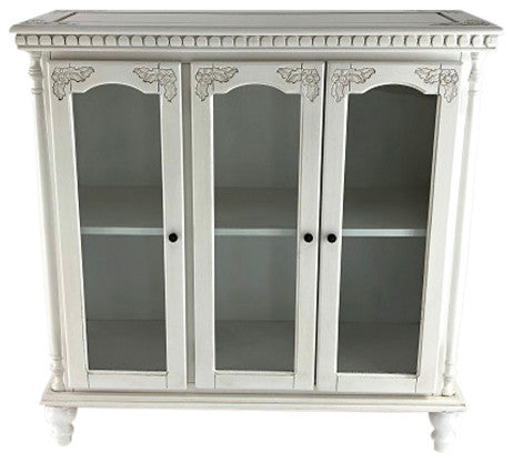 Carved Glass Door Cabinet, White