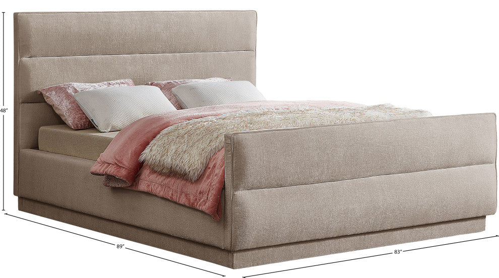 Paxton Chenille Fabric Upholstered Bed, Beige, King