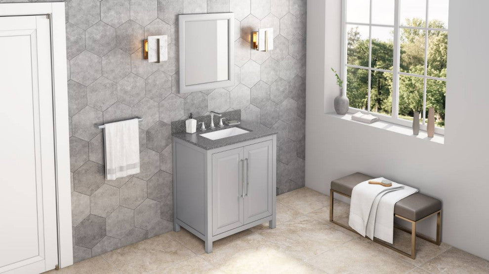 Cade Transitional 30" Grey Bathroom Vanity, Boulder Cultured Marble Vanity Top