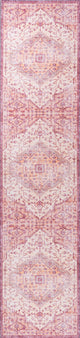 Alacati Ogee Medallion Machine Washable Indoor Area Rug, Red/Orange/Cream, 2 X 8