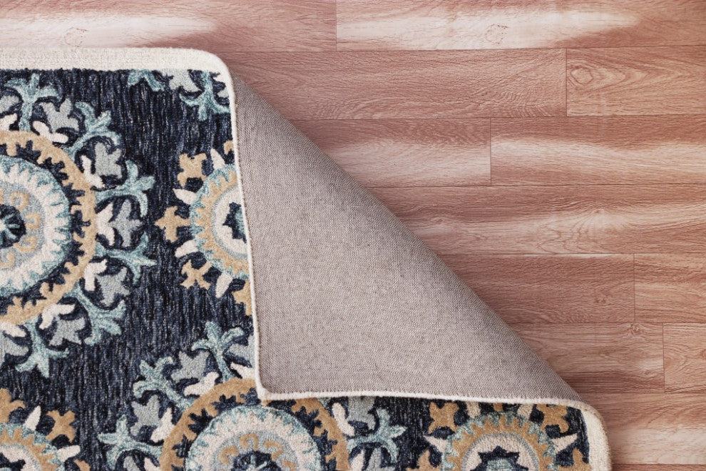 5" x 7" Blue and Beige Floral Disc Area Rug
