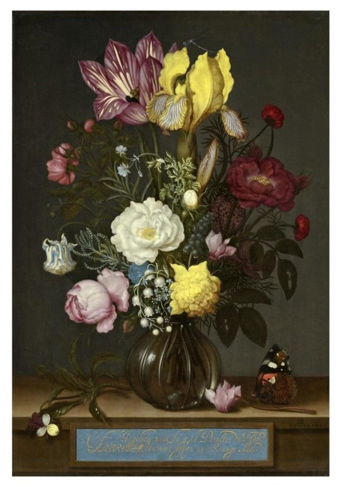 "Bouquet of Flowers in a Glass Vase, 1621" Paper Art, 22"x32"