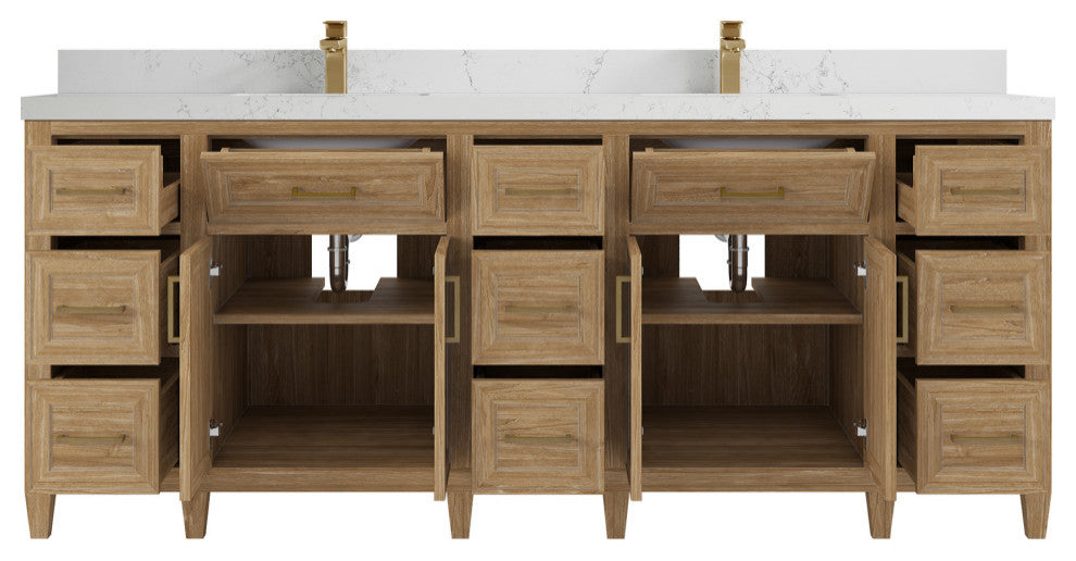 Santa Monica 84 Double Sink Bath Vanity in Whitewashed Teak 2" Empira Quartz