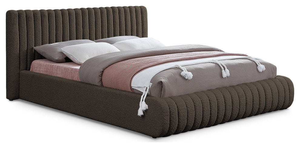 Nash Boucle Fabric Upholstered Bed, Brown, Queen