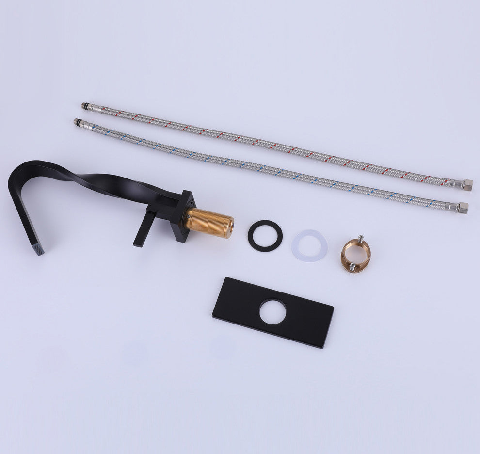 Deck Mounted Single Hole Bathroom Sink Faucet, Matte Black