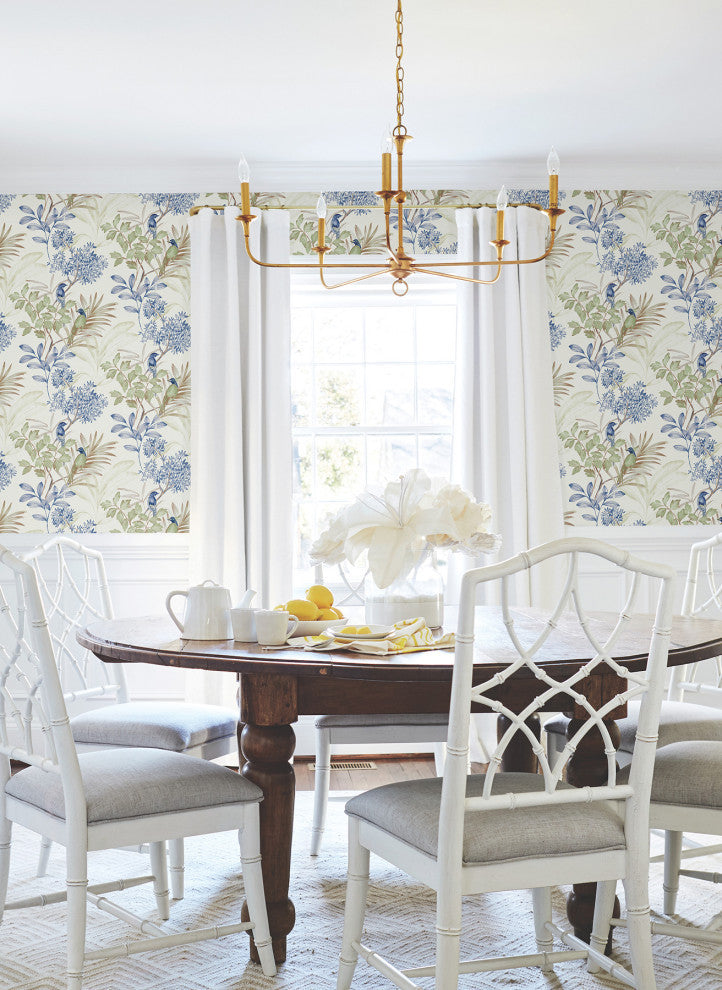 Green & Blue Handpainted Songbird Peel & Stick Wallpaper