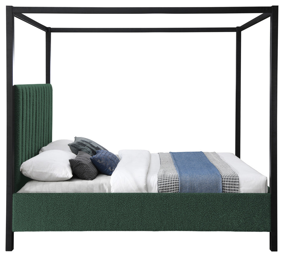 Kelly Boucle Fabric Upholstered Bed, Green, King