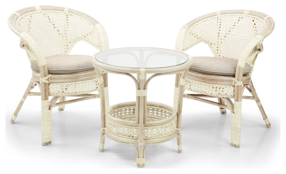 Pelangi Rattan Wicker 3-Piece Set, White