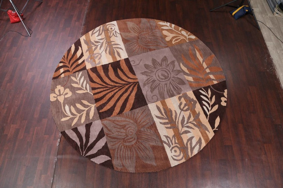 Patchwork Hand-tufted Agra Oushak Oriental Area Rug, Round 10'