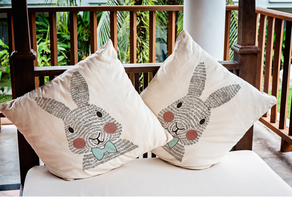 Bow-tie Bunny Easter Indoor/Outdoor Throw Pillow, Wave Top Blue, 18x18"
