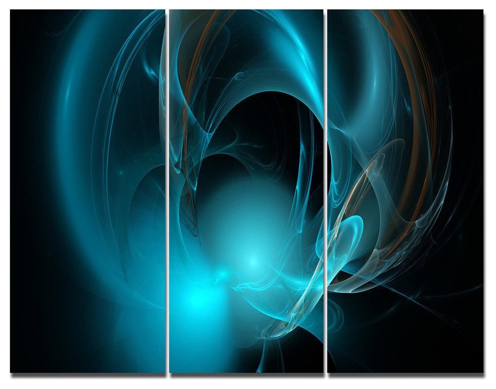 Blue Fractal Galactic Nebula, Abstract Wall Art Canvas, 36x28, 3 Panels
