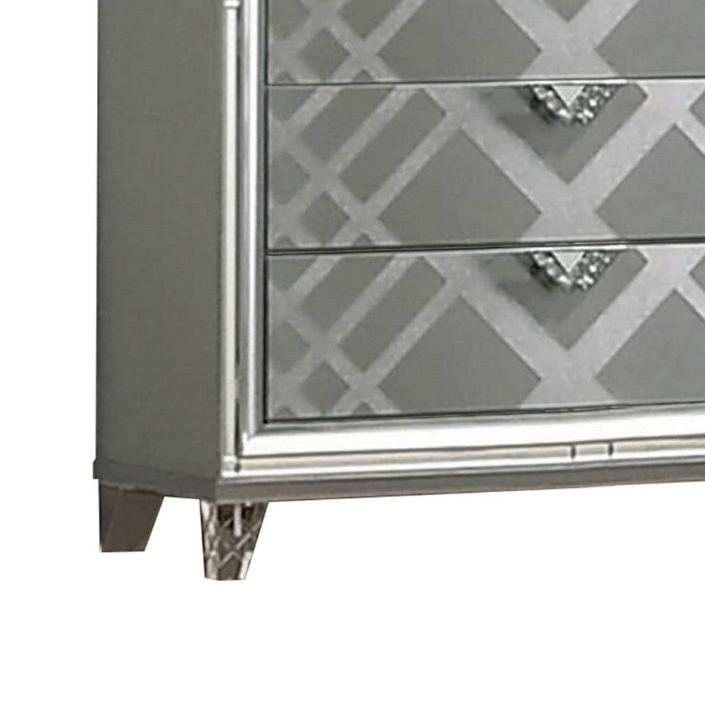 Benzara BM252507 Chest With Embossed Pattern and Acrylic Legs, Gray