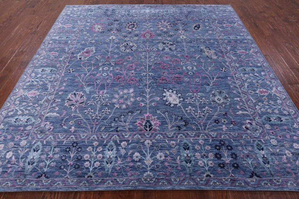 9' Square Wool & Silk Handmade Persian Rug - Q13046