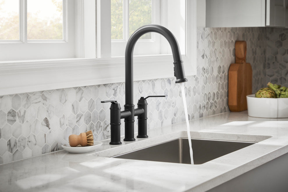 Kinzie Two Handle Pull-Down Bridge, Satin Black